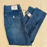 True Religion Rocco SN Flap Men’s Jeans 33 x32 Relaxed Skinny Dark Scorched Wash