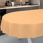 Oilcloth Tablecloth, Washable, Oilcloth, Garden Tablecloth, Outdoor, Indoor, Oval, 240 x 140 cm with Hem, Apricot