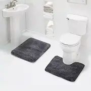 Shaggy 2 Piece Bath Rug Sets () 20 20" x 32" + 20" x 24" Contour Rug Dark Grey