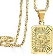 [anasantiagoana] Initial Necklace Gold Plated Stainless Steel Box Chain 26 Letter Pendant Necklace for Men Women