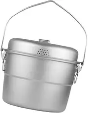 Oshhni Camping Hanging Pot Campfire Cookware 5.5 L Capacity Stockpot Cooking Pot Titanium Stew Pot for Holidays Travel Beach Fishing, No Steamer Rack