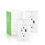 2 Pack 4.2A 2 USB Port Outlet Type C Charger Socket 15A AC Wall Receptacle White