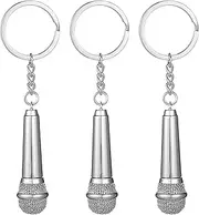 [FRCOLOR] 3pcs Key Chain Decoration Music Decor Festival present Microphone Keychains Metal Key Holders Bag Key Ring Music Microphone Pendant Bag Hanging Pendant Key Decor Zinc Alloy Silver