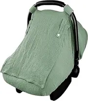 UKQRRTC Cotton Baby Car Seat Cover with Two Way Zipper, Windproof, Breathable, 3 Modes Infant Carrier Canopy with Extra Large Mesh Window for Stroller Car Seat (Green)