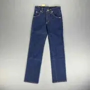 VTG Lee Rider Jeans Boys 25x30 Dark Wash Denim Leather Back Patch Union Tag NOS