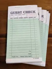2-Part Guest Check receipt book carbonless 10 books-Free shipping