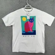 Neff Mens L Cat Craze T-Shirt Rare White Graphic Print Skater Streetwear NEW