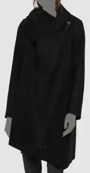 $495 AllSaints Women's Black Wool Draped-Front Asymmetrical Toggle Coat Jacket 4