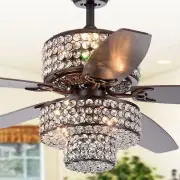 Tierna 52-Inch Rustic Bronze Lighted Ceiling Fan 2-Tier Crystal Shade Remote