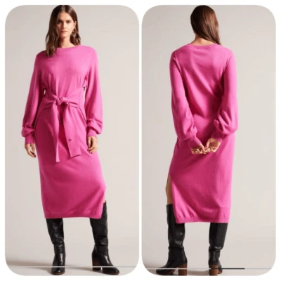 Ted Baker EssyaSlouchy Tie Front Midi Knit Dress TB sz 2 US 6