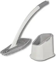 [bideo] Silicone Toilet Brush White - Toilet Brush Set with Holder & Draining Function - 360° Flexible Nubs for Edge Cleaning & Drain - Toilet Brush White - Durable, Bristle-Free