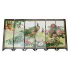 6-Panel Room-Divider Privacy Peacock Screen Foldable Wood Folding-Partition-Gift