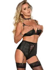 Lace Open Bust Bra & Garter Panty Set by My Secret Drawer®