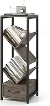 Giantex Tree Bookshelf, 4 Tier Floor Standing Storage Organizer with Drawer, Anti-Tipping Kits & Metal Frame, Tall Narrow Bookcase for Small Space, Wooden Display Shelves for Living Room