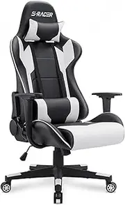 (White) - Homall Executive Swivel Leather Gaming Chair, Racing Style High-Back Office Chair with Lumbar Support and Headrest (White)