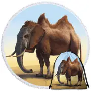 Cool Crazy Animal Art Camel vs Elephant Camelephant Round Beach Towel