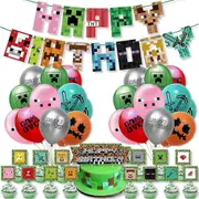 Minecraft Theme Birthday Party Decorations Supplies Balloons Kit Banner Cake Toppers
