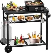 Gourmet Dining Cart Table with Three layers Shelf, Mobile metal flat top Grill Cart, Adjustable height Multifunctional food workbench with wheels, for kitchen, outdoor barbecue, camping, camping, etc.