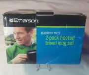 2 Pack NEW Emerson Stainless Steel 14oz Heated Travel Mug Cup Set 12V DC Adapter