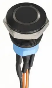 Apem PUSH BUTTON SWITCH 19.2mm 1A 2-Pole Momentary DPDT IP67, Wire Lead BLACK