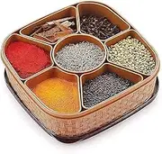 Fashnkart Masala Box for Kitchen Plastic 7 Section Spice Container Rangoli Dabba 1 Pcs Brown