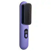 Mini Portable Straightening Brush for Travel, USB Rechargeable Negative Ion Hot Comb Straightener for Lightweight Carry (Purple)
