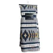 Pendleton Gray Navy Gold Ivory Aztec Trail Ridge Sherpa Throw Blanket 50” By 70”