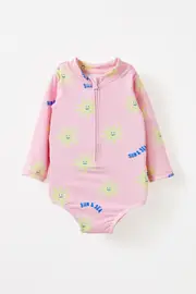 [Cotton On Kids] Cotton On Kids - Lucy Long Sleeve Ruffle Back Swimsuit - Blush pink/sun & sea 0-3M BLUSH PINK/SUN & SEA