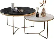 Nesting Tables Set of 2, Modern Nesting Coffee Table, Marble Effect & Metal Frame, Coffee Side End Center Tables Living Room Furniture