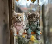 Kittens on Swing Art Computer Mouse Pad Gift Cat Lover gift