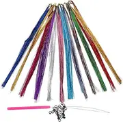 OATIPHO 1 Set Sparkly Hair Tinsel Extensions with Tools Glitter Strands and Buckles for Womens Hair Decorations for Parties and Festivals