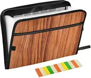 Brown Wood Grain File Folder Expandable 13 Pockets A4 Letter Size Paper Organizer Folder with Zipper Closure Pocket Accordion File Organizer for Office