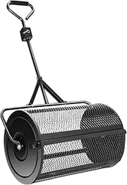 Lawn & Garden Spreaders, Peat Moss Spreader, 24 inch/60cm Heavy Duty Metal Mesh Roller Push/Tow Spreader, Compost, Peat Moss, Top Soil, Walk and Push Basket Sifter for Yard Green Black