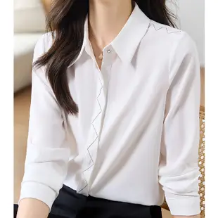 衣時尚 上衣 長袖襯衫白色絲質襯衫新款桑蠶絲上衣高檔職業襯衫女T651-990.