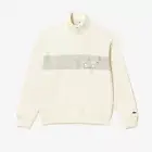 Mens Lacoste Sweatshirt Beige Quarter Zip Pullover With Logo - Size XL