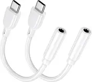 USB Type C to 3.5mm Headphone Jack Adapter 2 Pack for Samsung Galaxy S24 Ultra FE S23 S22 S21 S20,A16 5G A15 A06 A35 A55 A05,iPhone 16 15,iPad Pro,MacBook, USB C to Aux Female Audio Dongle Cable Cord