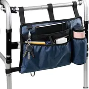 Walker Basket Walker Bag with Cup Holder, Foldable Walker Storage Bag, Multi Pockets Folding Walker Carry Pouch, Water Proof Oxford Fabric, Large Capacity Organizer for Seniors
