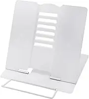 Desk Book Stand WorthPlanet Metal Reading Rest Book Holder Lightweight Bookstand with 6 Adjustable Angles and Paper Page Clip for Textbook, Recipe, Magazine, Paper Tablet W160002 (White)