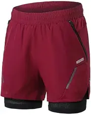 [Gesaofa] Mens 2-in-1 Elastic Workout Gym Running Shorts,Lightweight Zip Pocket Sport Shorts with Reflective Strip