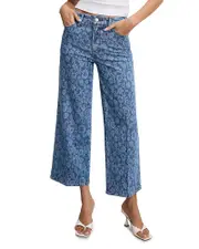 Good American Good Waist Cropped Palazzo Jeans in Hibiscus Bloom