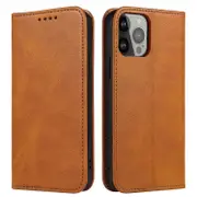 Buy For iPhone 16 Pro Case Leather Phone Cover Strong Magnetic Card Holder Khaki