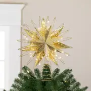 LED Lighted Glittered Starburst Christmas Tree Topper - 13" - Gold - White