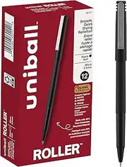 uni-ball Roller Rollerball Pens Fine Point Micro Tip, 0.5mm, Black, 12 Pack