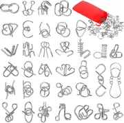 36-Piece Metal Brain Teaser Puzzle Set with Pouch - Fun IQ Challenge Games