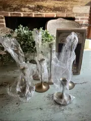 Set of 7 Vintage Brass Candlestick Candle Holder 3-9" Long Stem MCM NEW w/ Box