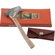 Marbles Mini Damascus Axe 1" Cutting Edge Wood Handle Leather Sheath MR464