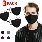 3 PCS Washable Face Mask W/Filter Breathable Unisex Double Layer Cotton 7 Colors