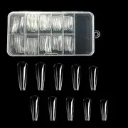 EKIND 100 Pcs Clear No-Scratch Fake Nail Tips, Coffin Shaped Ballerina Fake Nails, Acrylic Full Coverage Extension Fake Nails for DIY Nail Art & Salon (Long Coffin, 10 Sizes)