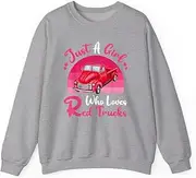 [X.Style] Red Truck Lover Vintage Just A Girl Who Loves Red Trucks ds043 Sweater Grey 2XL