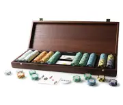 500 Chip Monte Carlo Majestic Wooden Walnut Case Poker Set Playing Cards Gift